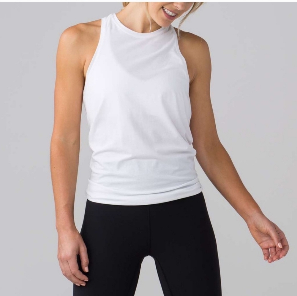 Lululemon Athletica White Fitted Sleeveless Tank Top All Wrapped Up